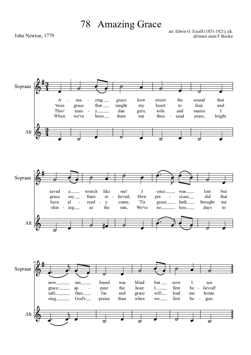 Amazing Grace Sheet music for Alto (Choral) | Musescore.com