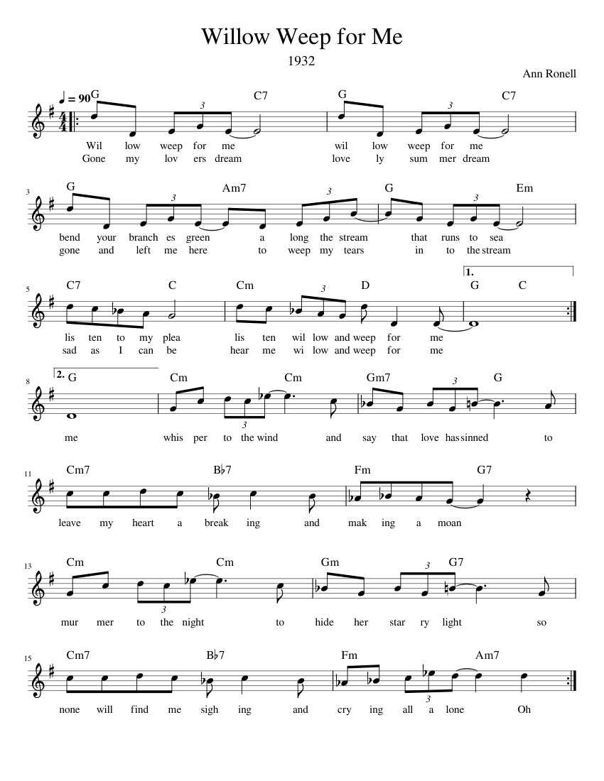 Willow Weep For Me – Ronell Sheet music for Piano (Solo) Easy