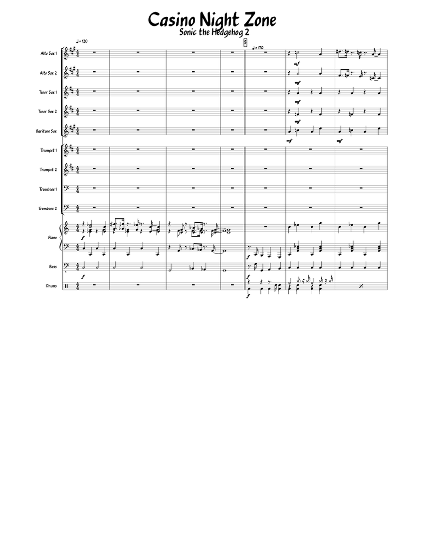 Casino Night Zone Sheet music for Piano, Trombone, Saxophone alto ...