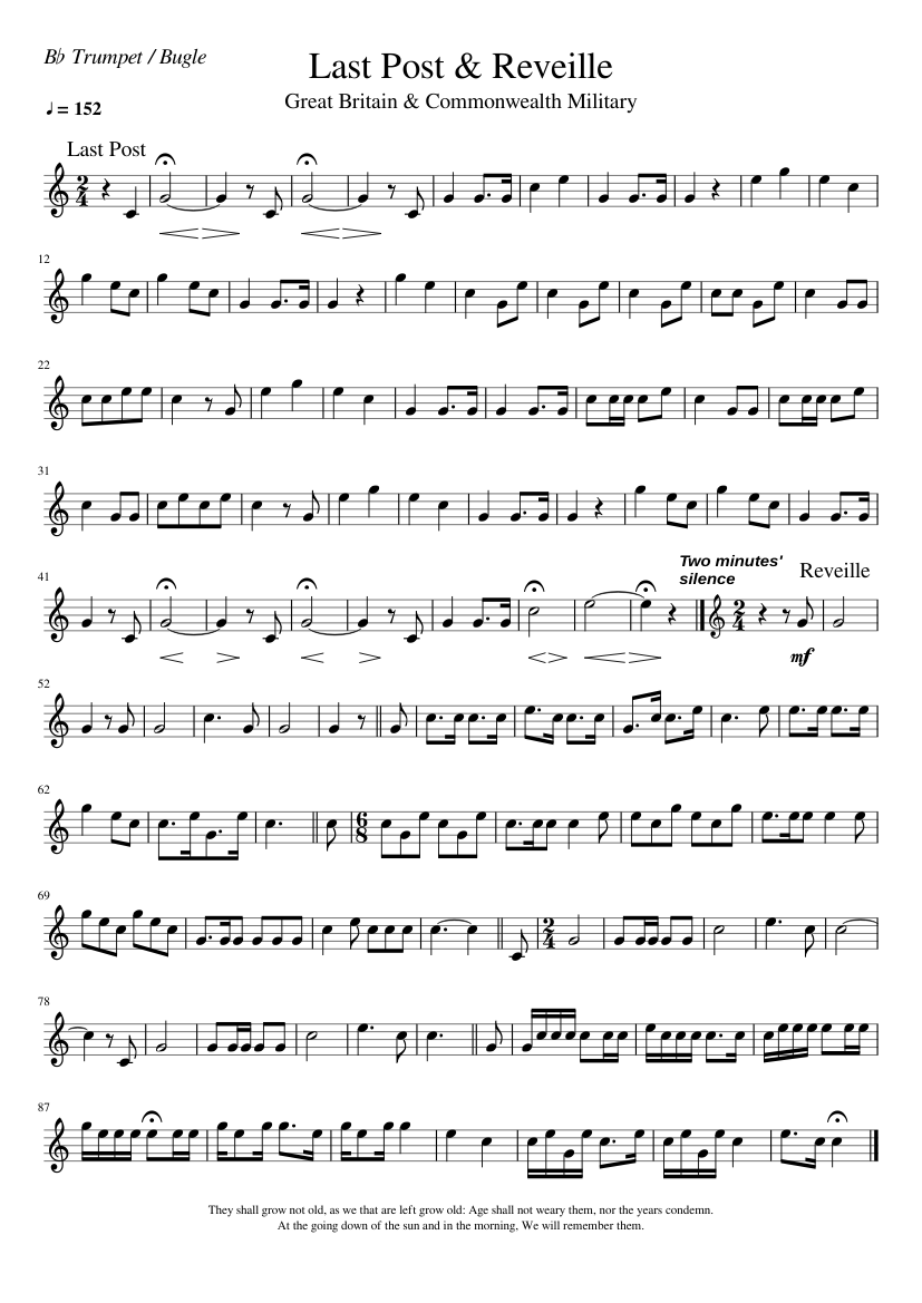 Last Post & Reveille (UK) Sheet music for Trumpet in b-flat (Solo