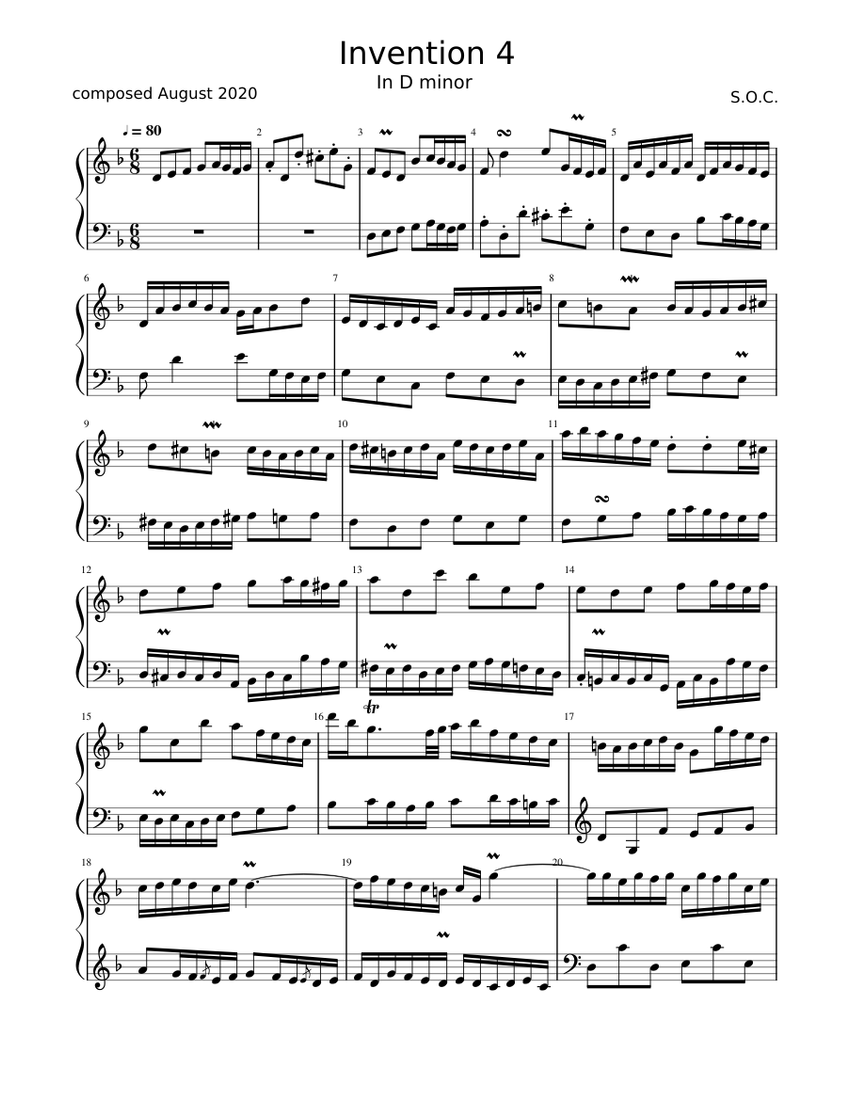 Invention 4 Sheet music for Piano (Solo) | Musescore.com
