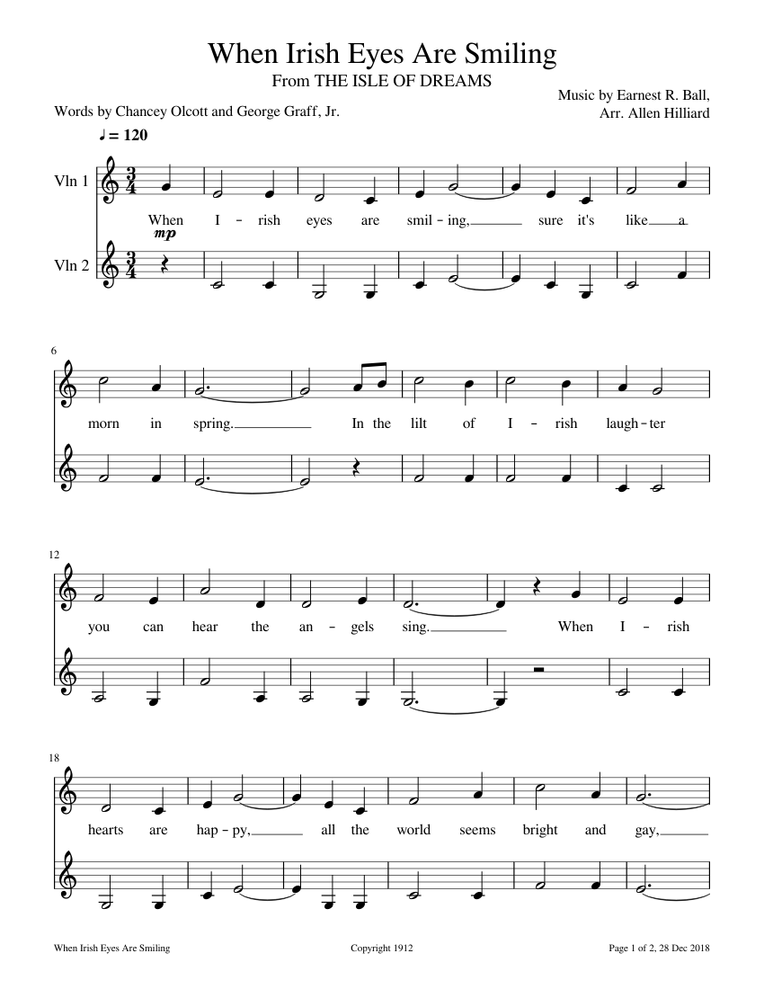 When Irish Eyes Are Smiling Sheet Music For Violin String Duet Musescore Com
