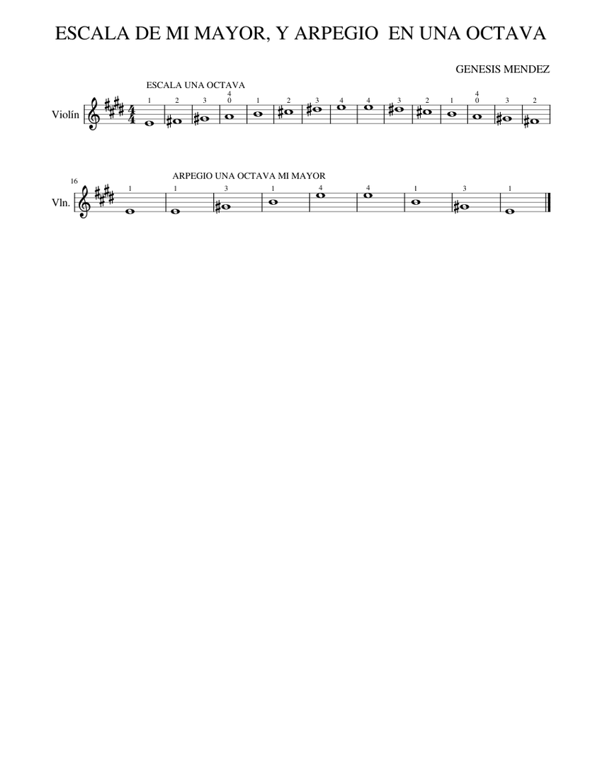 ESCALA DE MI MAYOR, Y ARPEGIO EN UNA OCTAVA 4 KLASSE Sheet music for ...