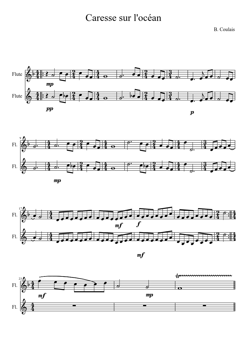 Caresse sur l'océan Sheet music for Flute (Woodwind Duet) | Musescore.com