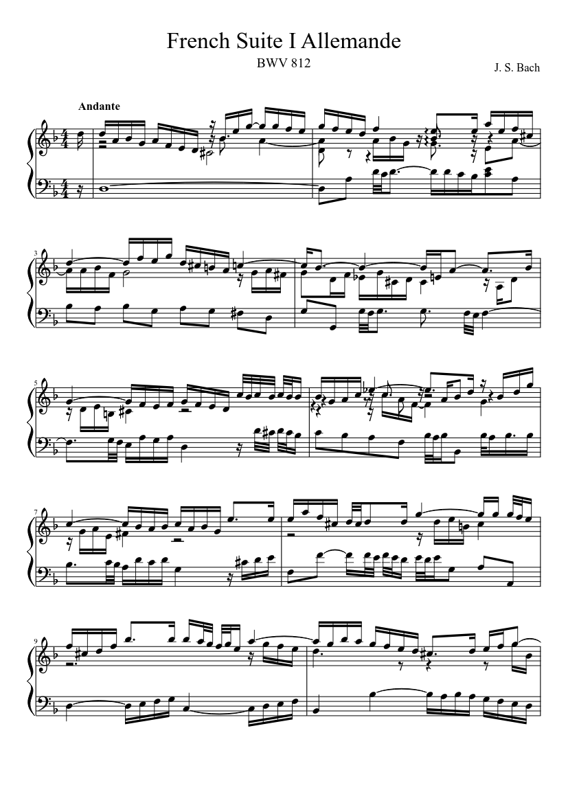 BWV 812 フランス組曲 第1番 アルマンド 楽譜 ハープ (ソロ