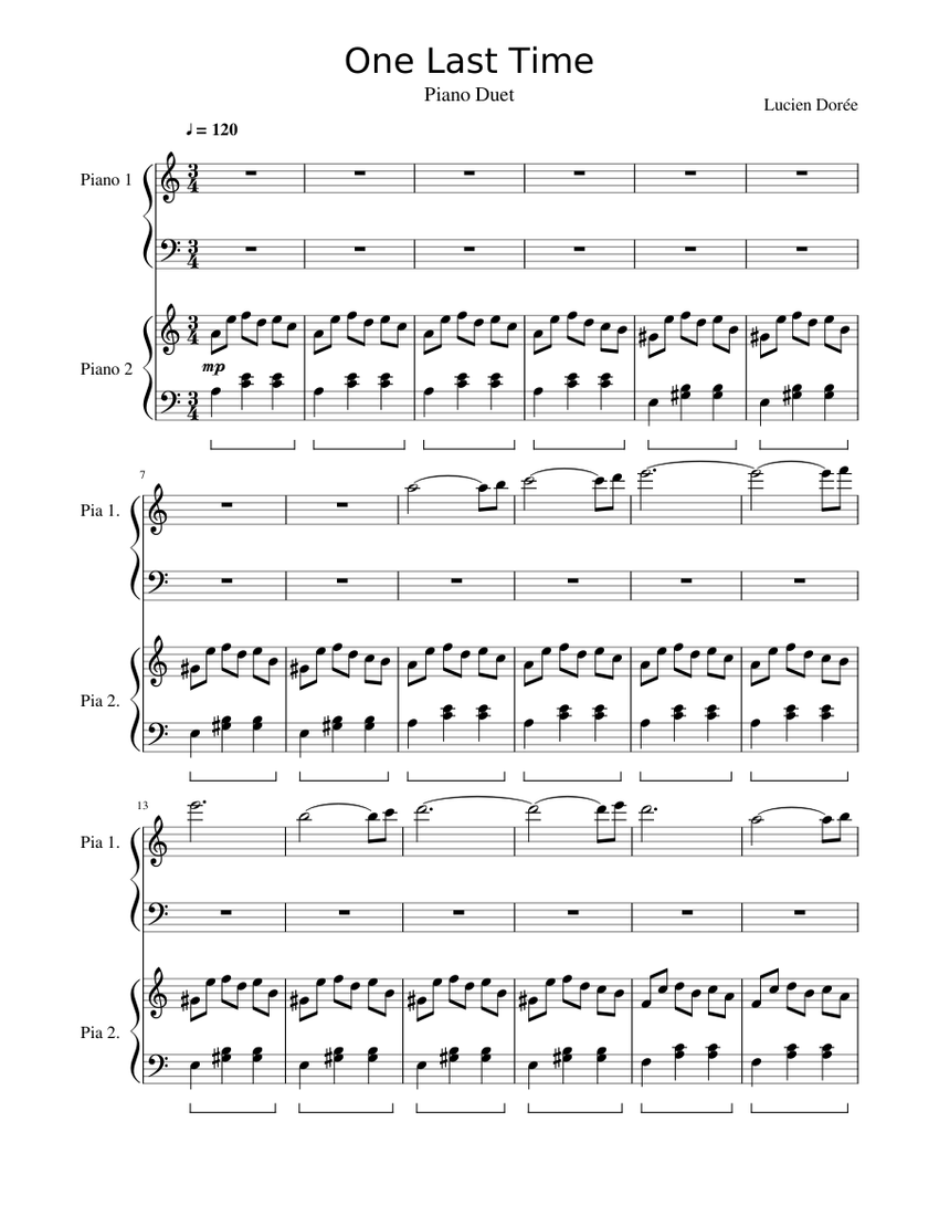 One Last Time Sheet Music For Piano Mixed Trio