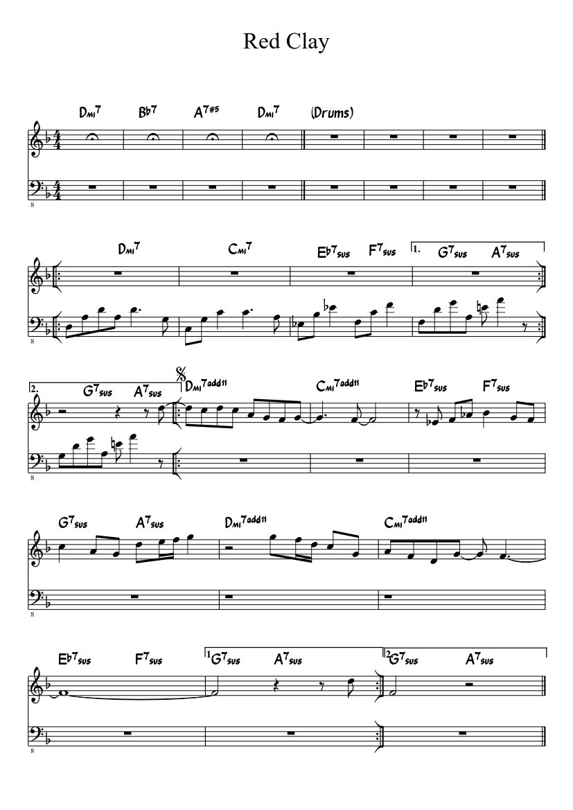 Red Clay Sheet music for Piano, Bass guitar (Mixed Duet) | Musescore.com