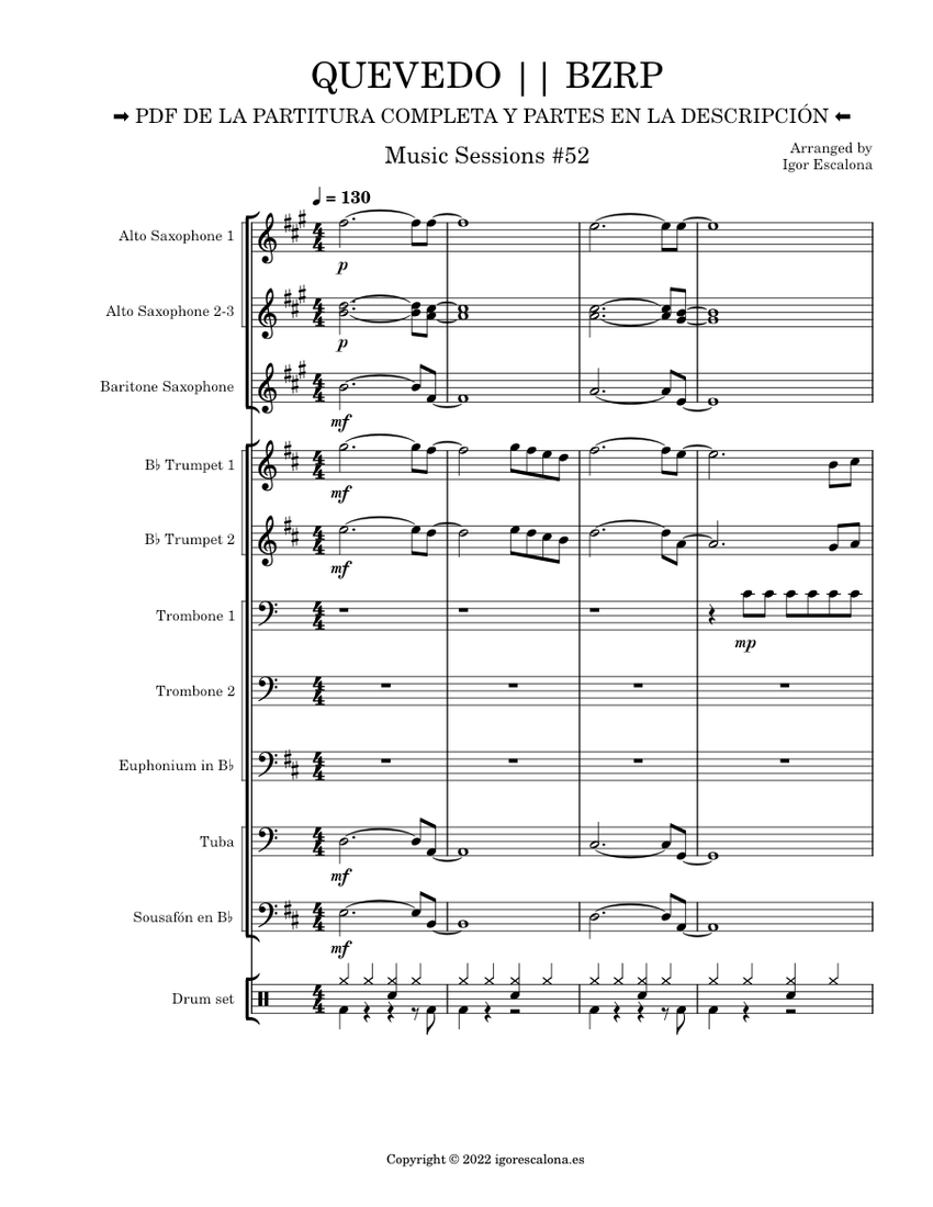 😎 Bizarrap ft Quevedo para CHARANGA 🎺 QUÉDATE !! Sheet music for