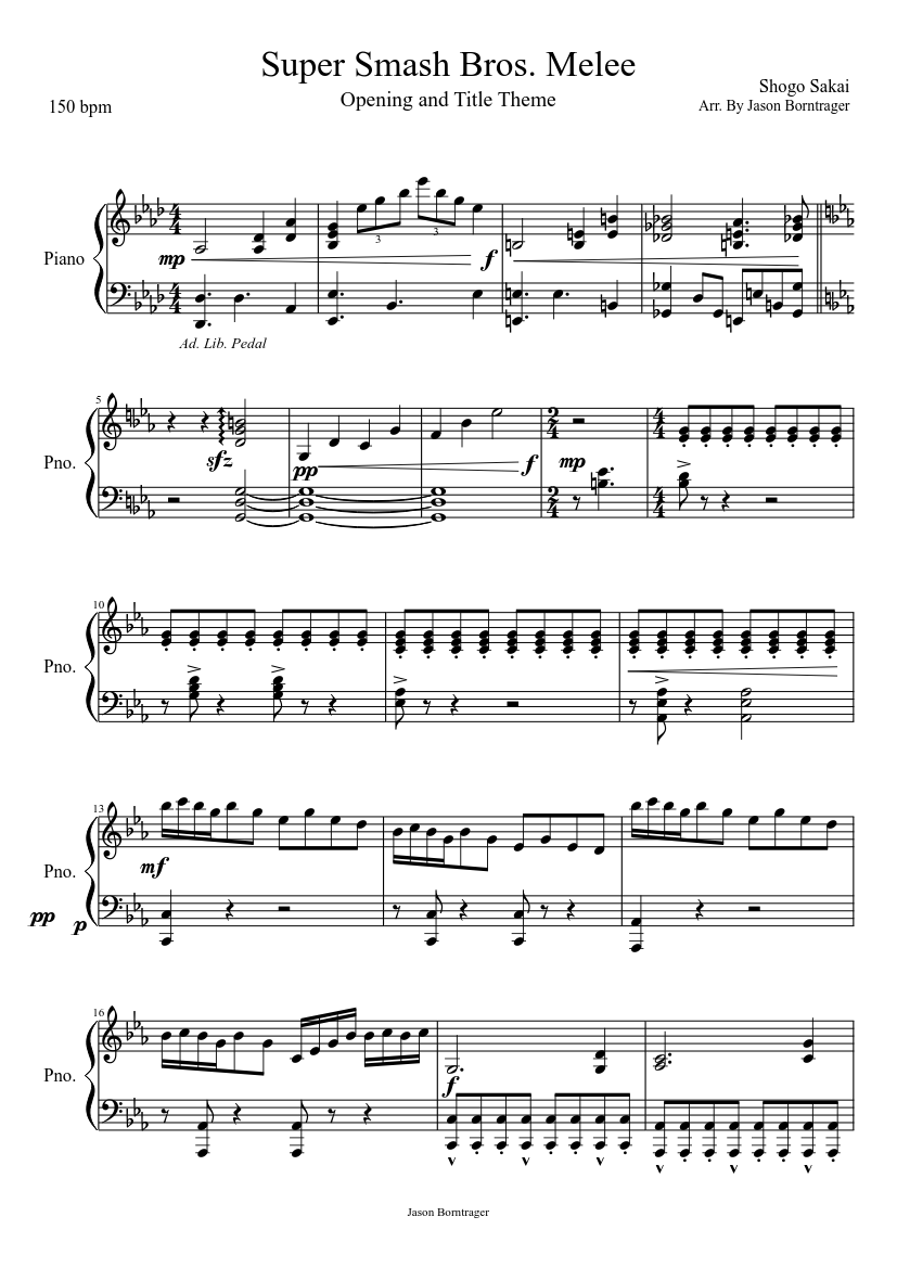 Super Smash Brothers Melee Opening And Menu Themes Sheet Music For Piano Solo Musescore Com