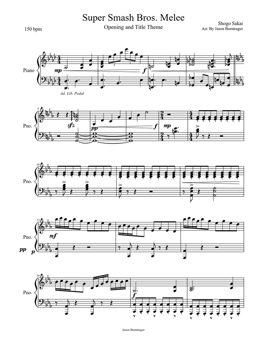 Super Smash Brothers Melee Opening And Menu Themes Sheet Music For Piano Solo Musescore Com