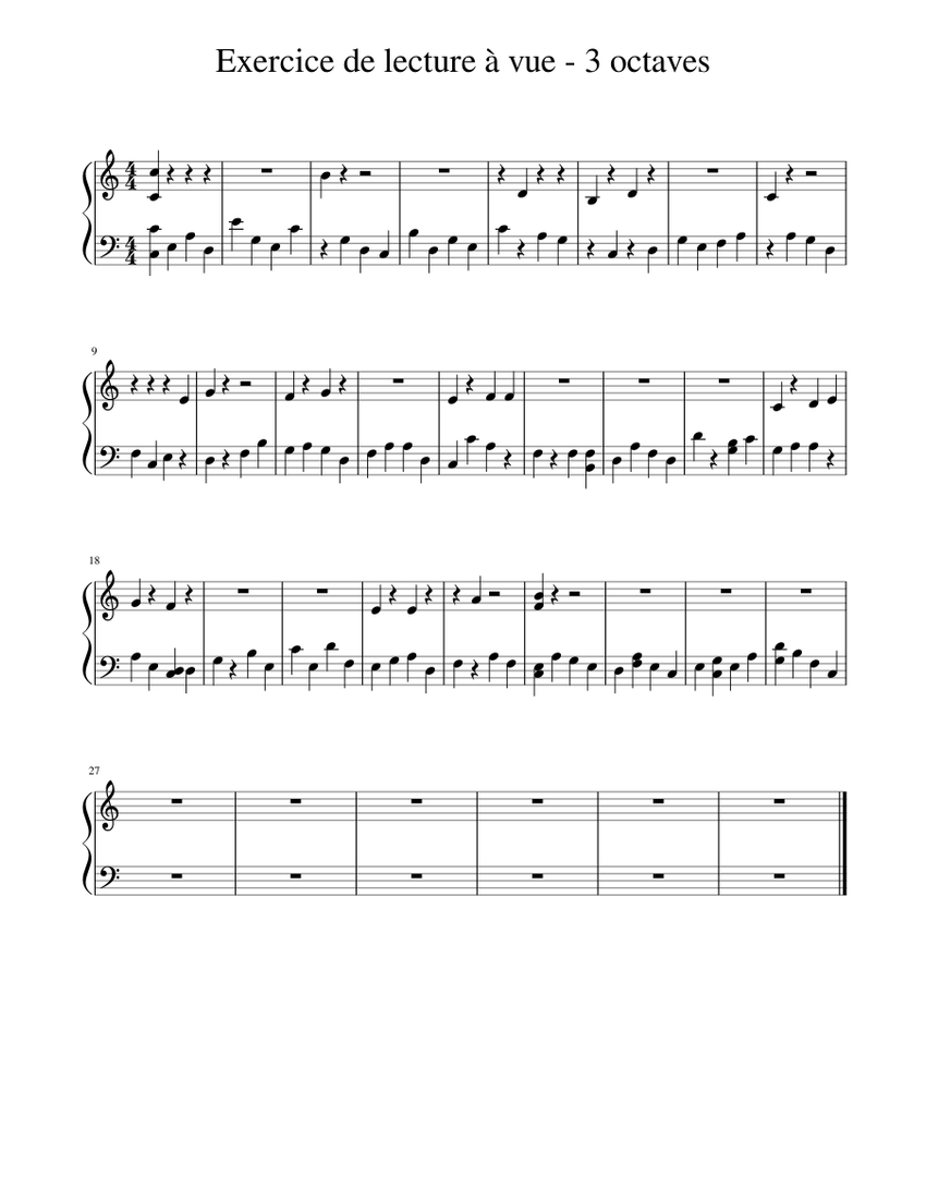 Exercice de lecture vue 3 octaves Sheet music for Piano (Solo) |  Musescore.com