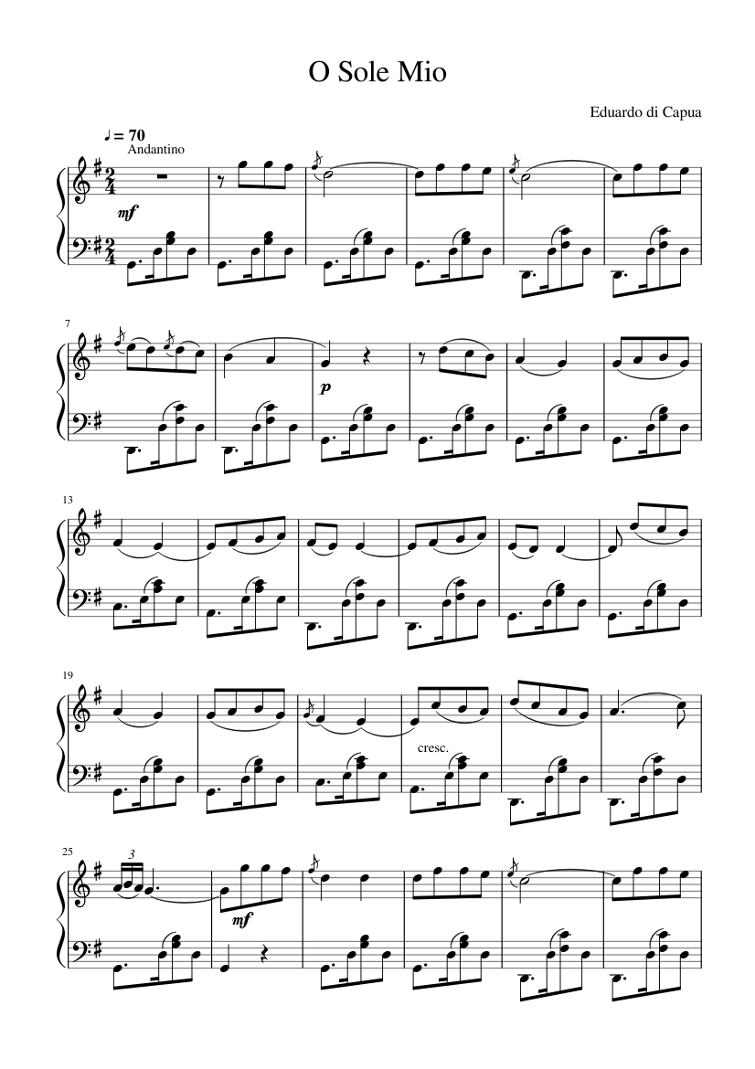 O sole mio Sheet music for Piano (Solo) | Musescore.com