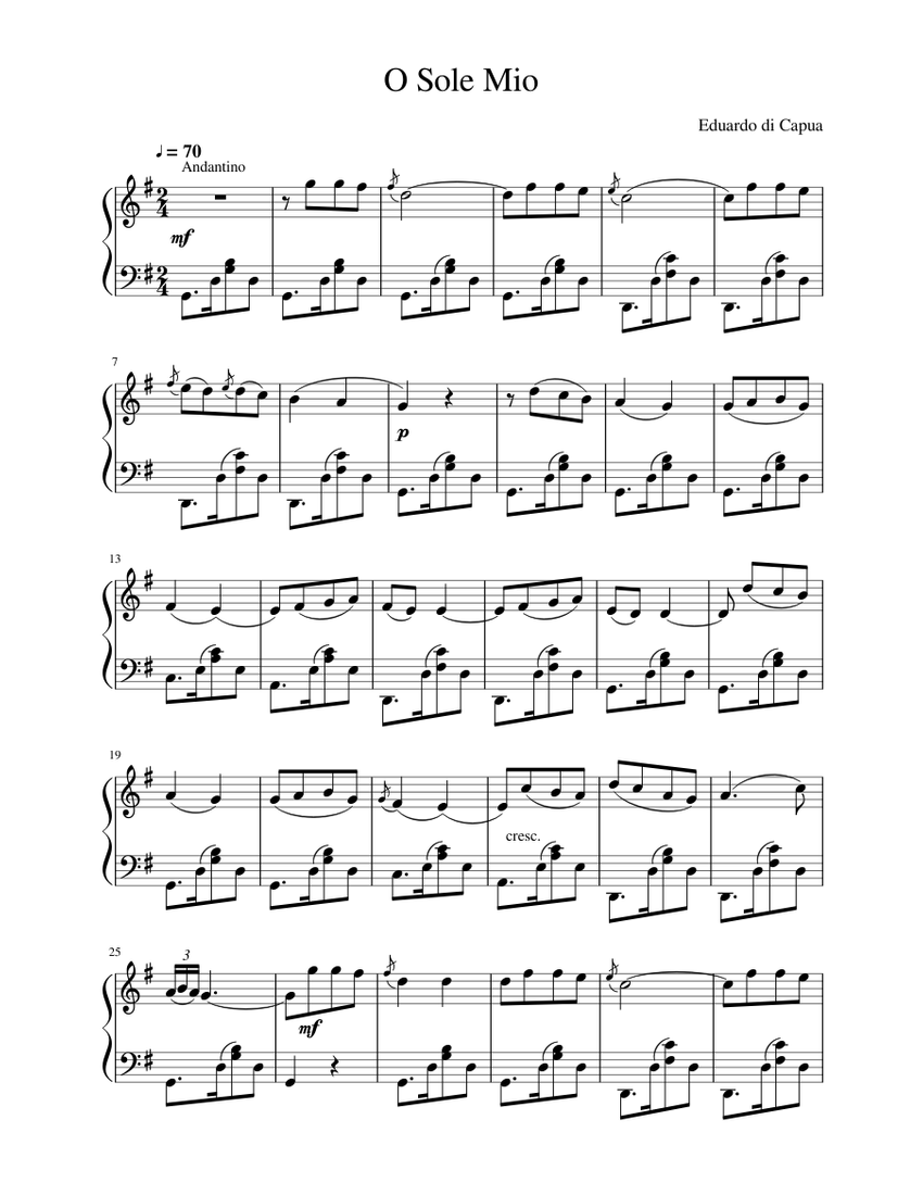 O sole mio Sheet music for Piano (Solo) | Musescore.com