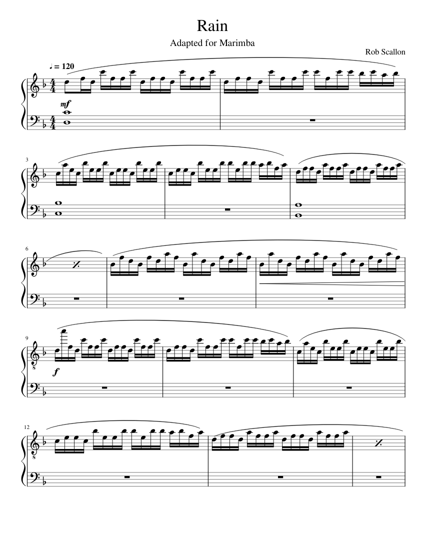 Rain Sheet music for Marimba (Solo) | Musescore.com