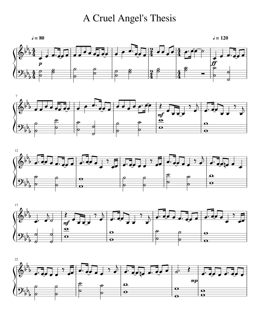 cruel angel thesis animenz piano sheet