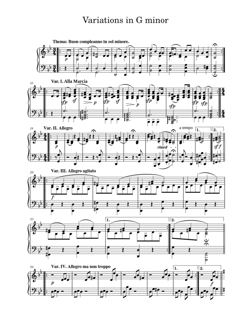 Happy Birthday Variations In G Minor Sheet Music For Piano Solo Musescore Com