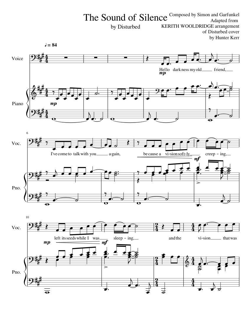 The Sound of Silence Disturbed Version(for Piano and Bass Voice) Sheet music  for Piano, Tuba (Solo) | Musescore.com