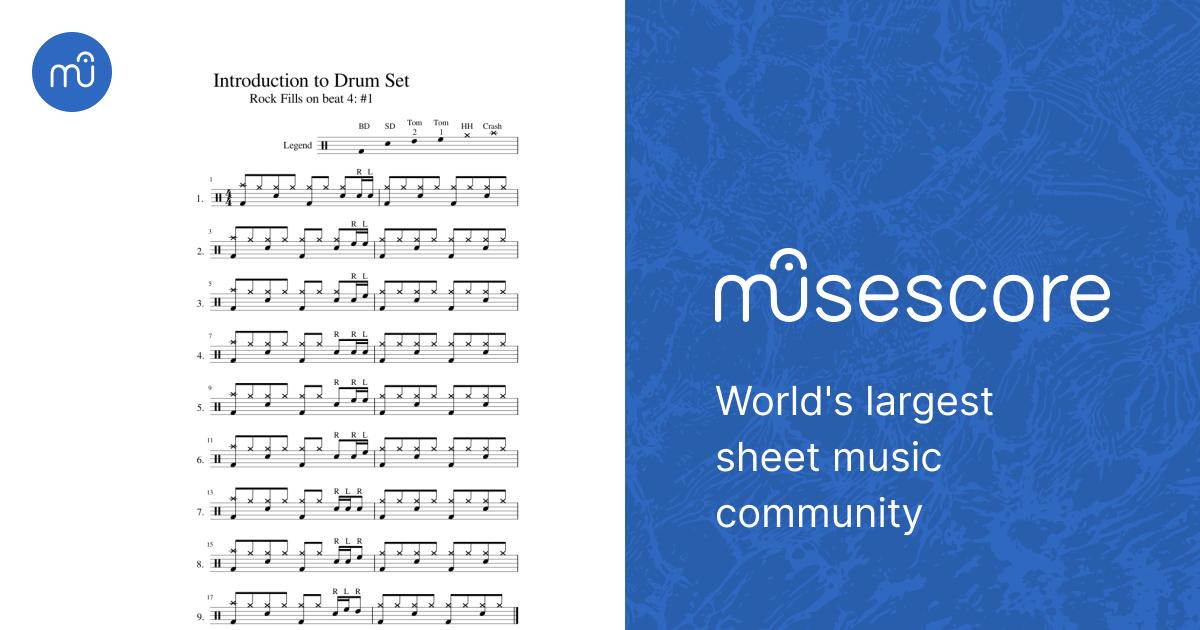 Introduction to Drum Set - Fills On Beat 4 #1 Sheet music for Drum ...