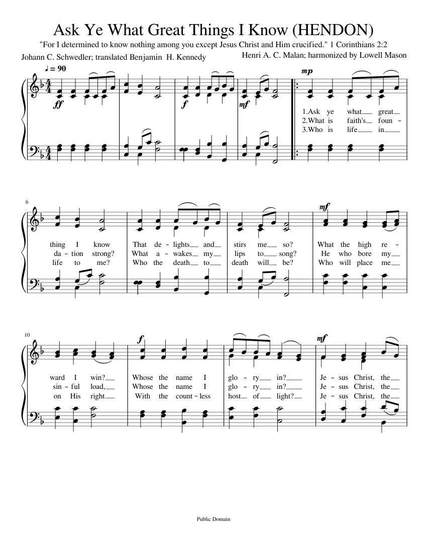 Ask Ye What Great Things I Know HENDON Sheet Music For Piano Solo Ask ye what great things i know hendon sheet music for piano solo