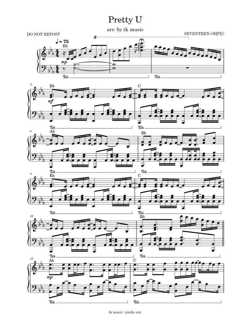 예쁘다 (Pretty U) – SEVENTEEN (세븐틴) - piano tutorial