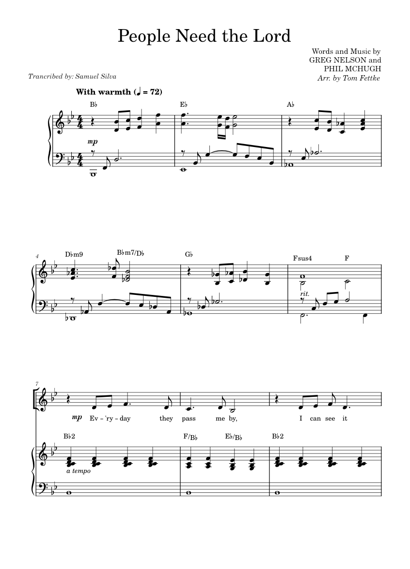 People Need the Lord - Arr: Tom Fettke Sheet Music for Piano, Vocals ...