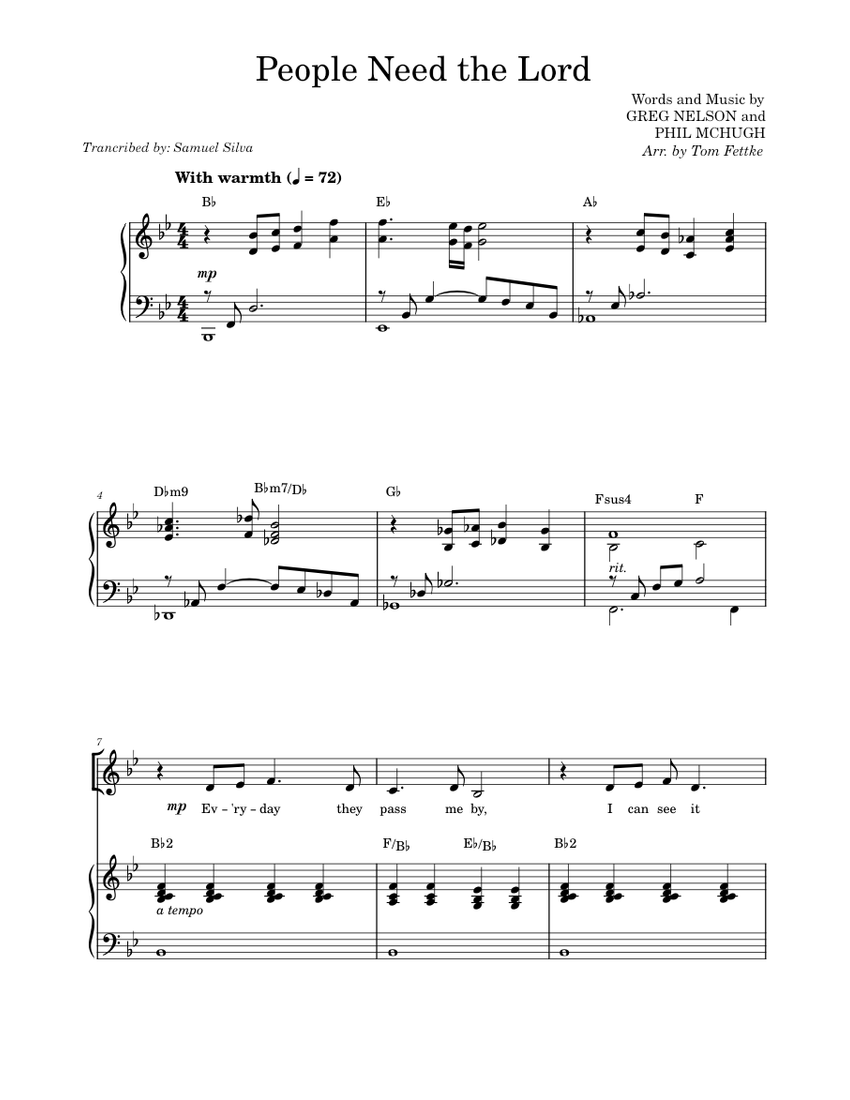 People Need the Lord Sheet music for Piano, Vocals (Piano-Voice ...