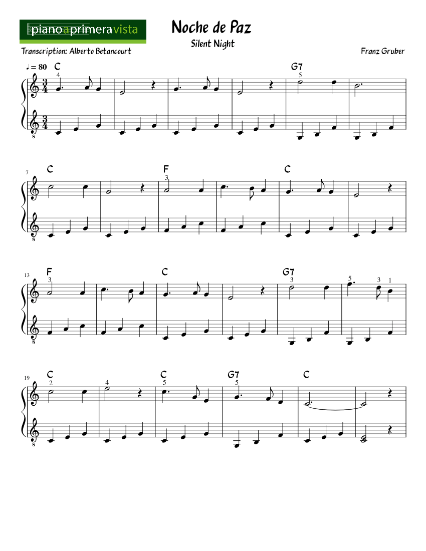 Noche de Paz Sheet music for Piano (Solo) | Musescore.com