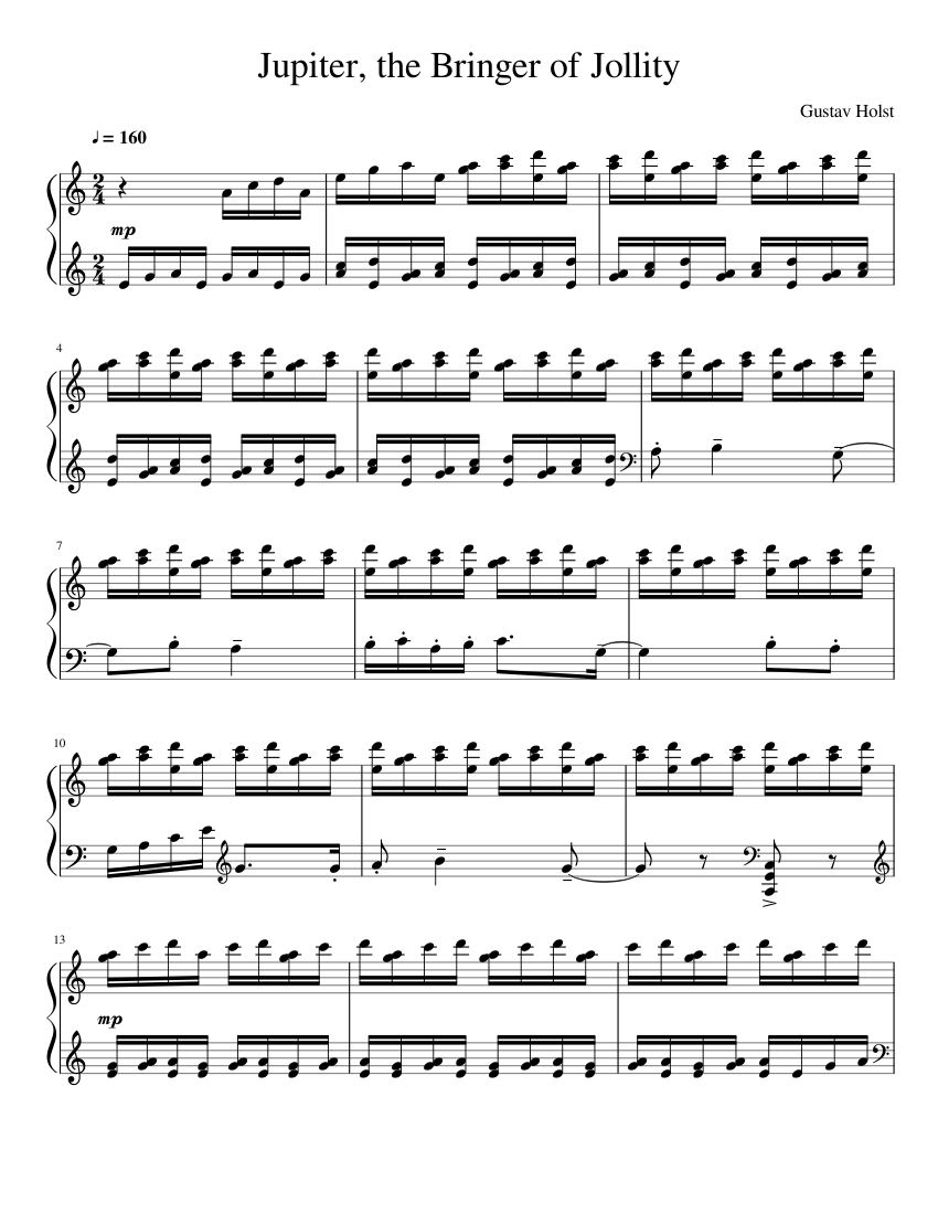 Jupiter, the Bringer of Jollity - Gustav Holst (Advanced Solo Piano) Sheet  music for Piano (Solo) | Musescore.com
