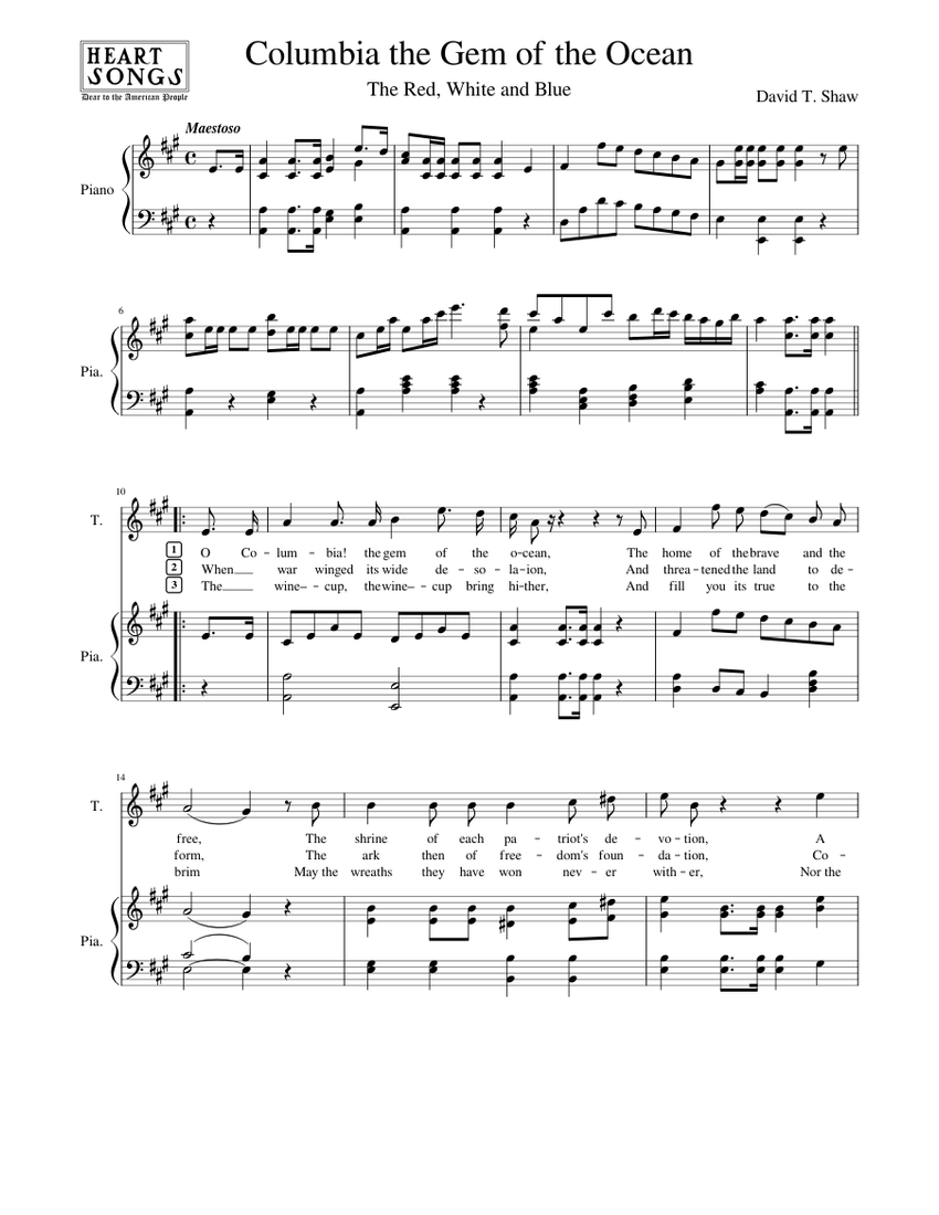 Columbia the Gem of the Ocean Sheet music for Piano,