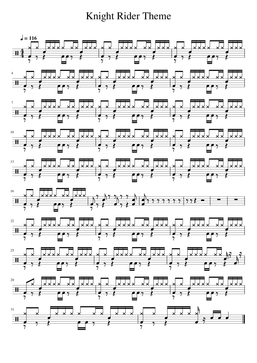 Knight Rider Theme Sheet music for Drum group (Solo) | Musescore.com