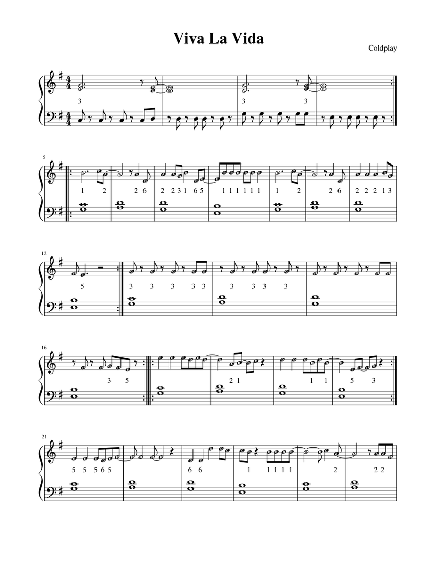 Viva la Vida Coldplay Leadsheet Soprano Recorder Sheet music for Piano (Solo) Easy