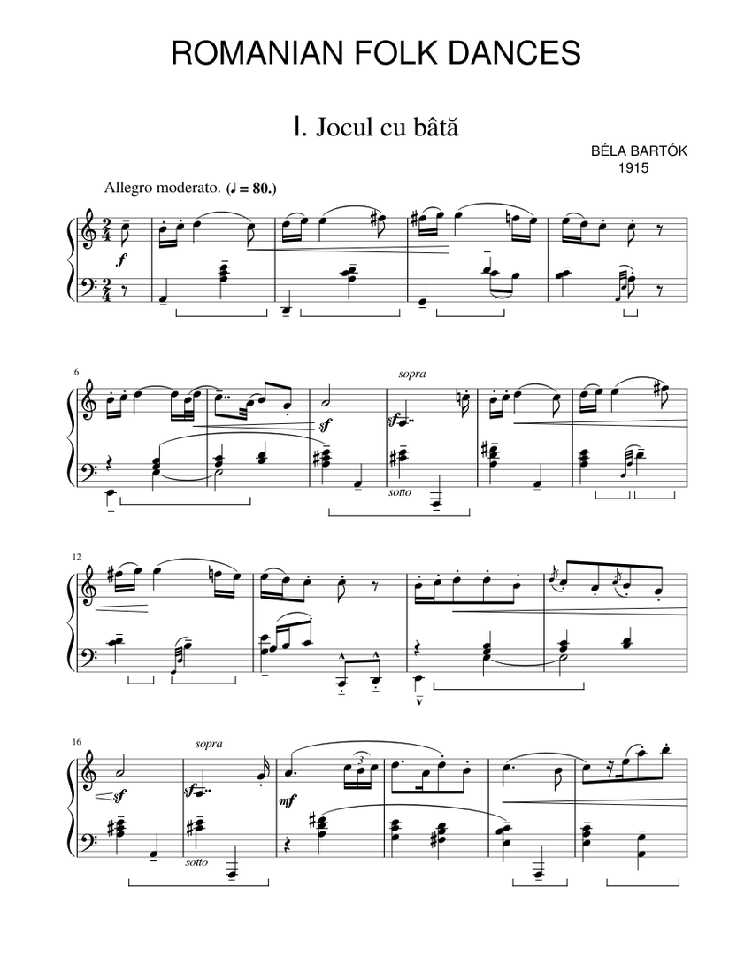 Béla Bartók - Romanian Folk Dances Sheet music for Piano (Solo) |  Musescore.com