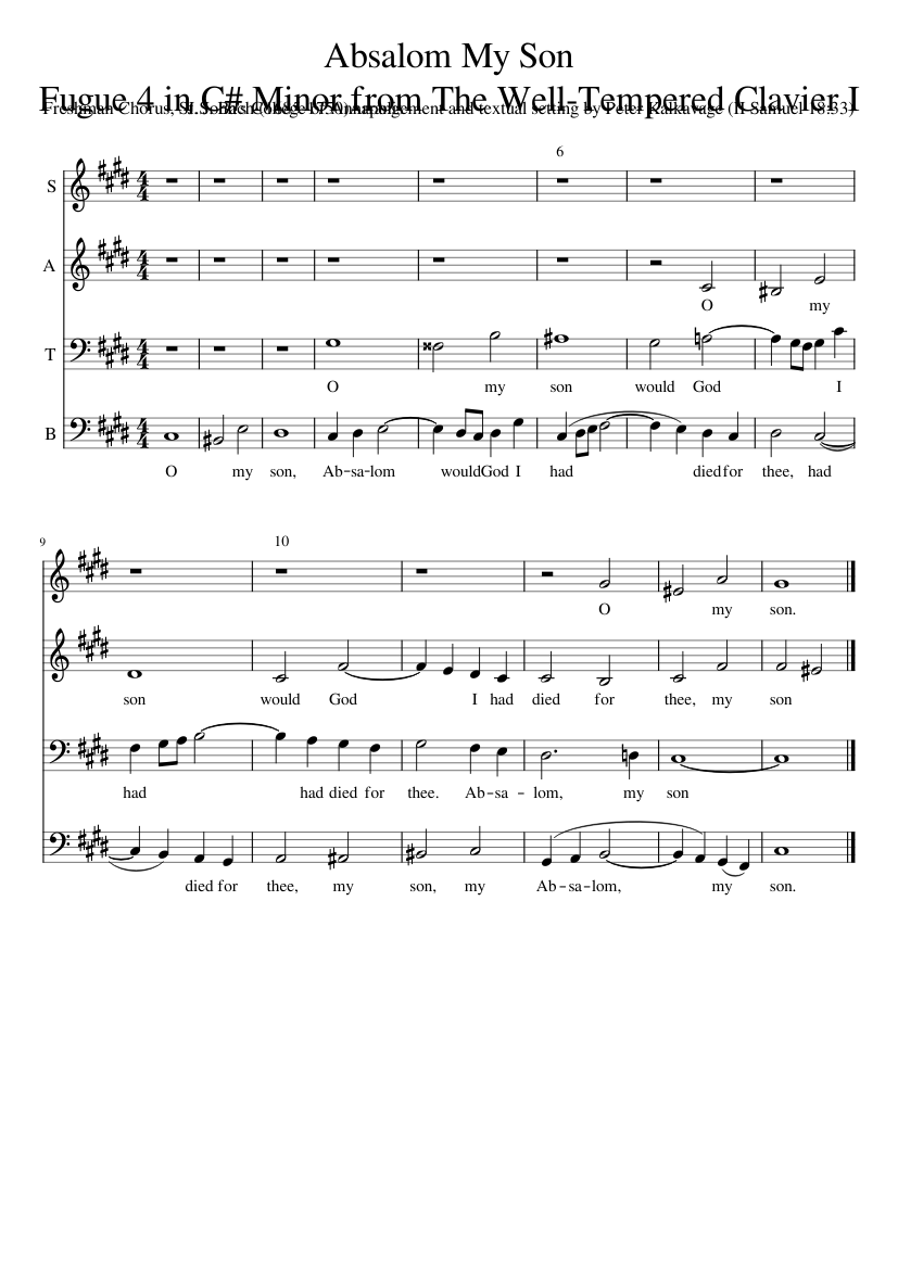 Absalom set to WTC 1.4 Fugue in C minor