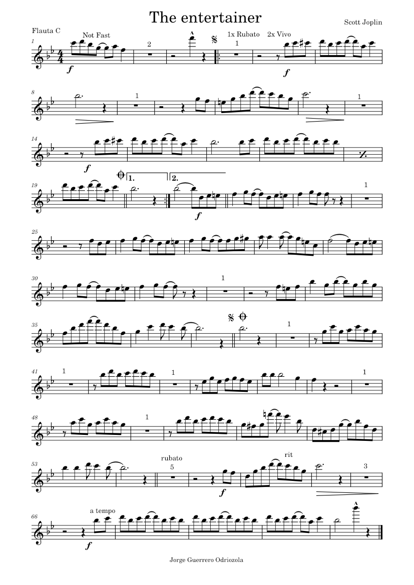 The entertainer – Scott Joplin Sheet Music for Flute (Solo) | MuseScore.com