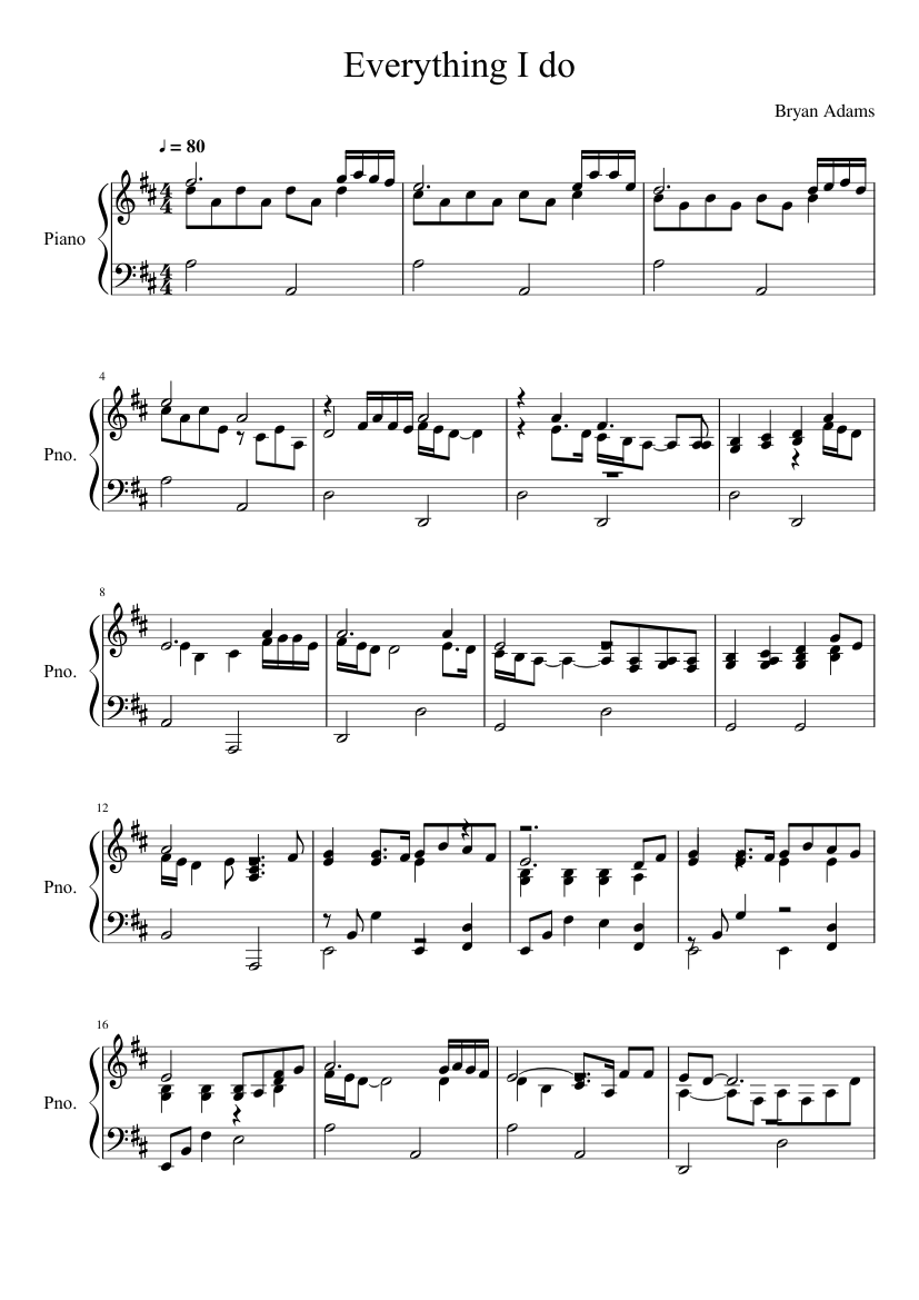 Everything I do Sheet music for Piano (Solo) | Musescore.com