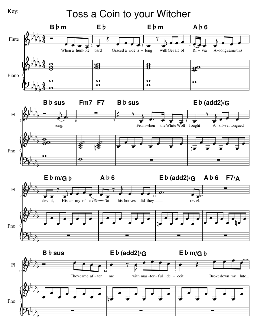 Toss a Coin to your Witcher Sheet music for Piano, Flute (Solo) | Download  and print in PDF or MIDI free sheet music | Musescore.com