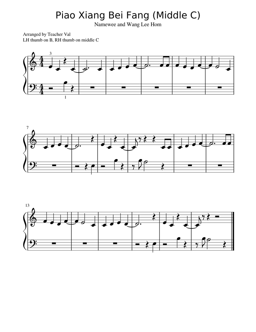 Piao Xiang Bei Fang Middle C Sheet Music For Piano Solo Musescore Com