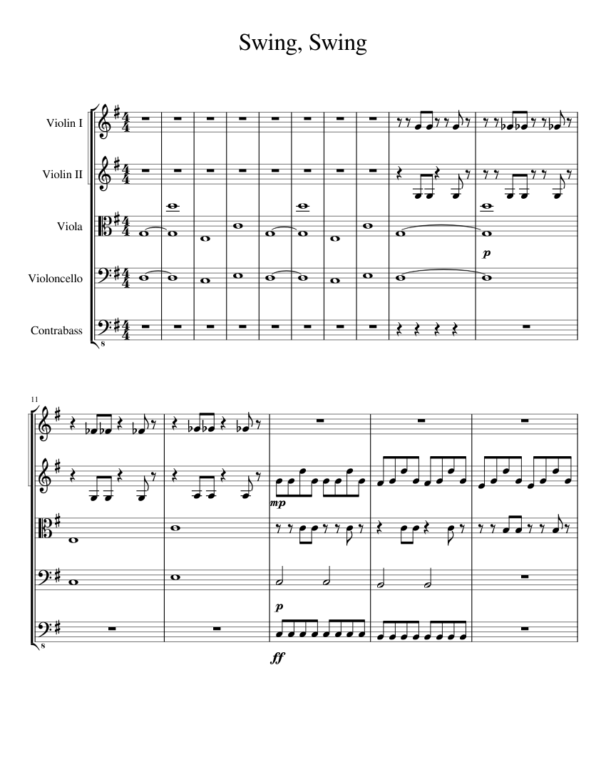 Swing, Swing by: The All American Rejects Sheet music for Contrabass,  Violin, Viola, Cello (String Quintet) | Musescore.com