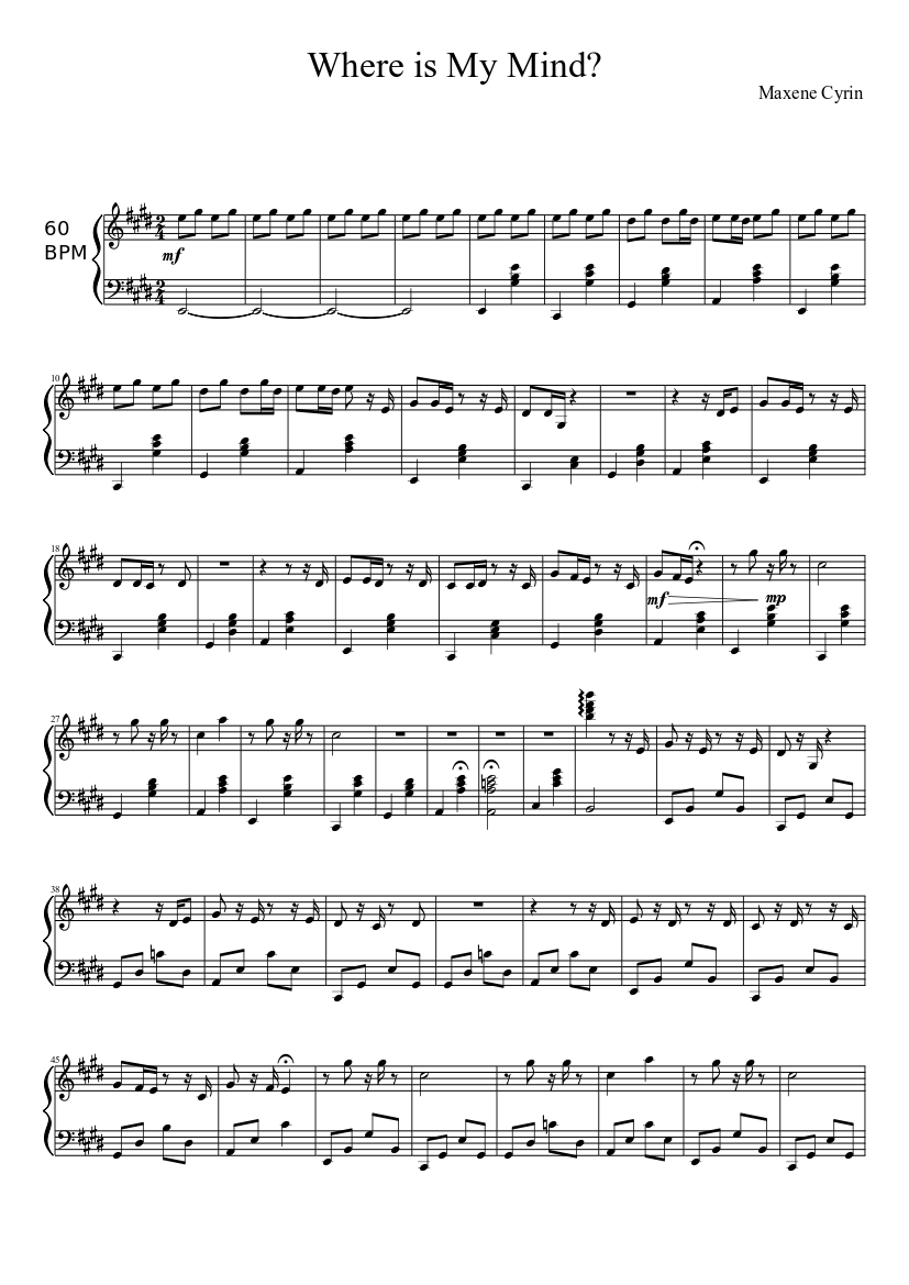 Where is My Mind? Sheet music for Piano (Solo) | Musescore.com