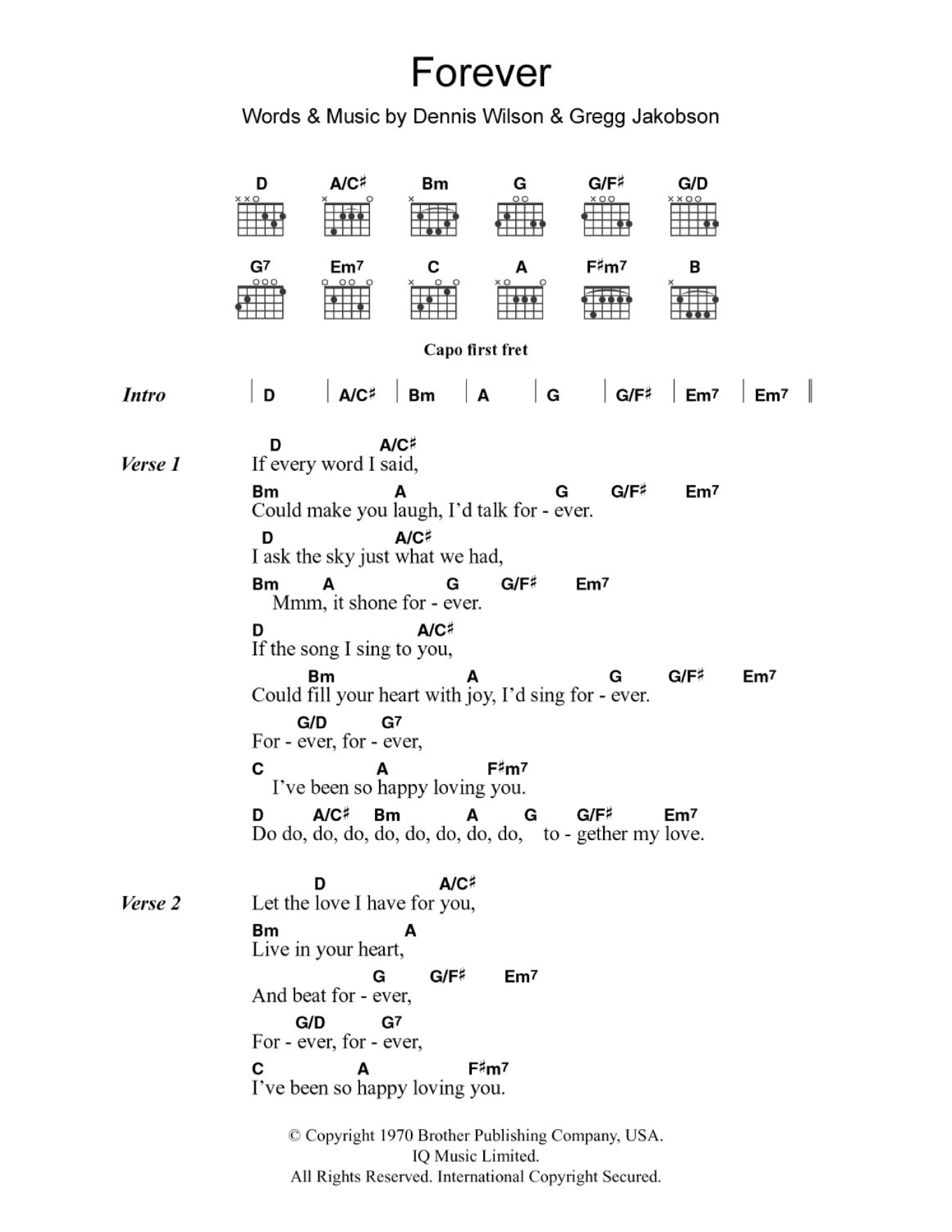 Play Official version of Forever sheet music by The Beach Boys for Vocals