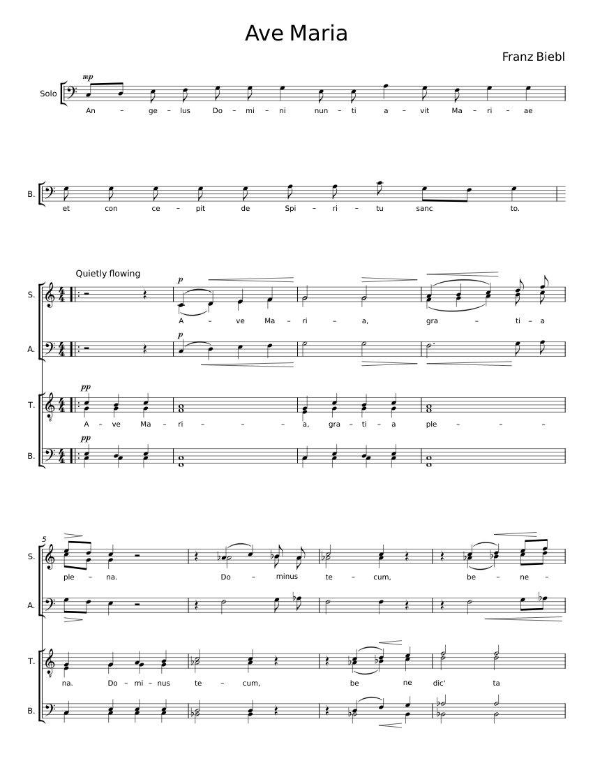 Ave Maria - Franz Biebl Sheet music for Synthesizer (Mixed Quartet ...