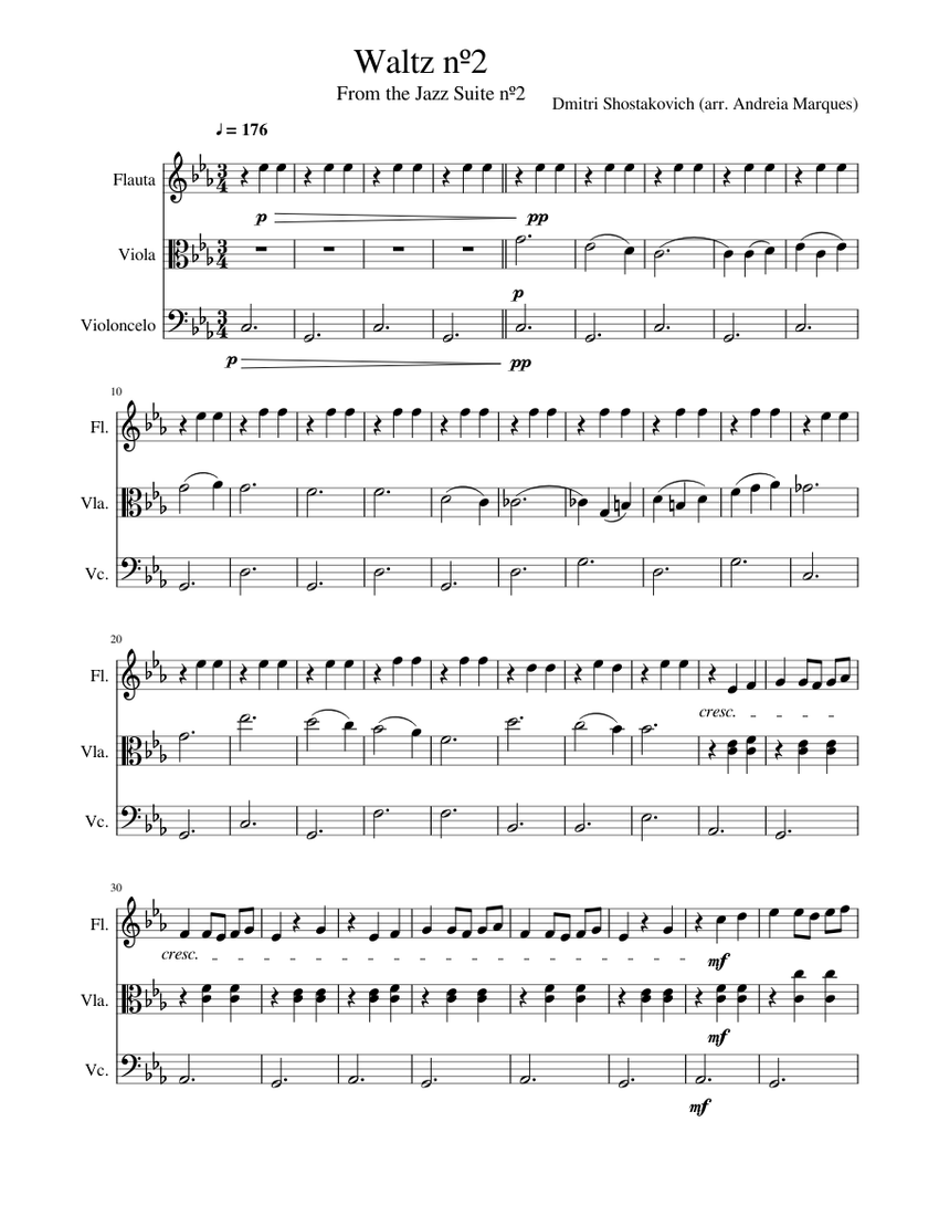 Waltz Nº2 By Shostakovich Sheet Music For Flute Viola Cello Mixed Trio 