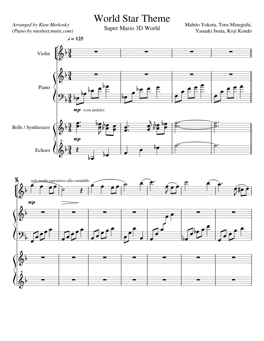 World Star Theme - Super Mario 3D World Sheet music for Piano, Celesta,  Violin, Synthesizer (Mixed Quartet) | Musescore.com