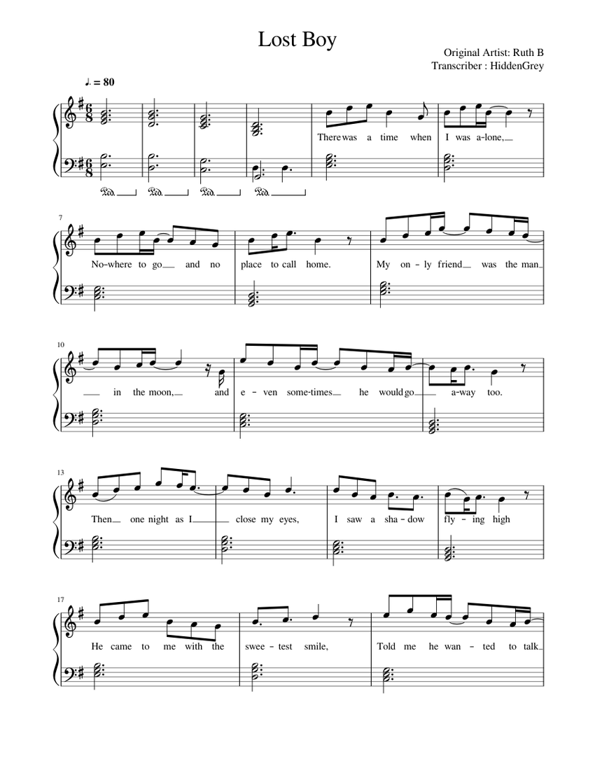 Lost Boy - Ruth B Sheet music for Piano (Solo) | Musescore.com