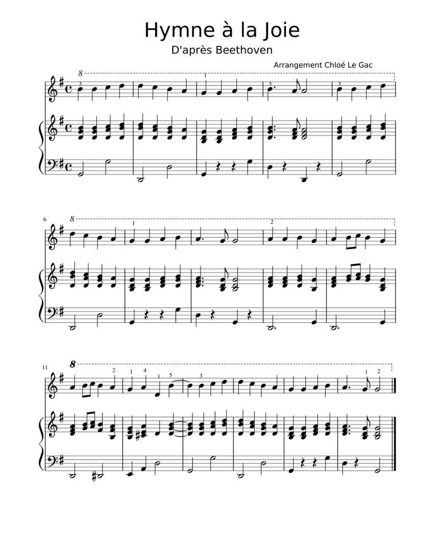 Hymne A La Joie D Apres Beethoven Piano 2 Ou 3 Mains Sheet Music For Piano Oboe Solo Musescore Com