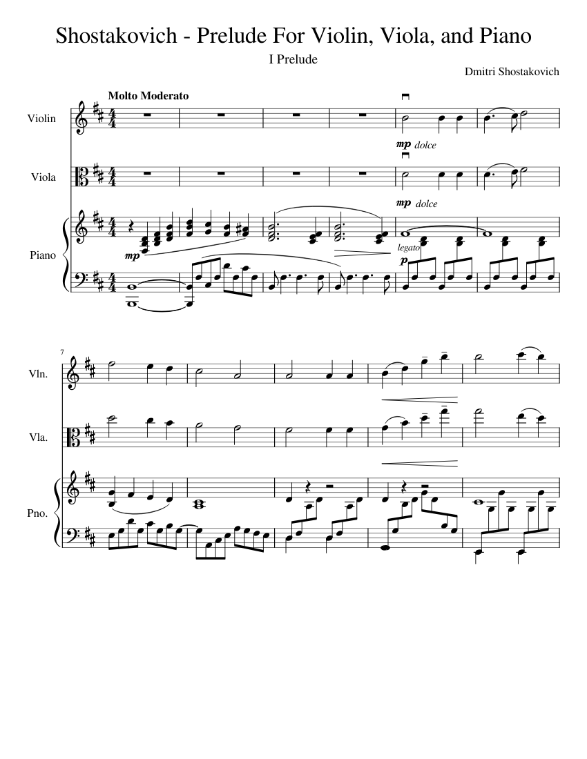 Shostakovich - Prelude For Violin, Viola, and Piano Sheet music for Piano,  Violin, Viola (String Duet) | Musescore.com