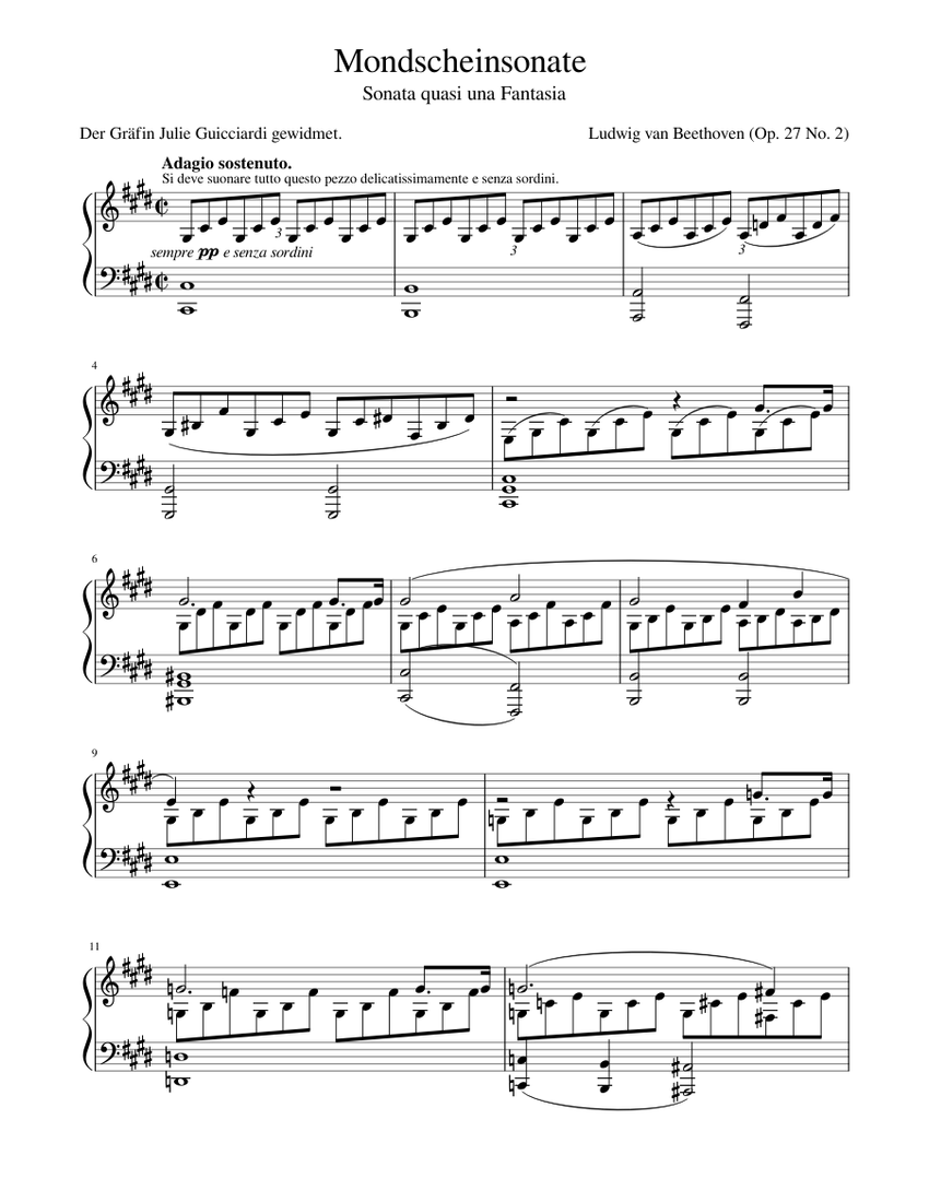 Beethoven - Mondscheinsonate - Moonlight Sonata (Piano Sonata No. 14) 1st  movement Sheet music for Piano (Solo) | Musescore.com