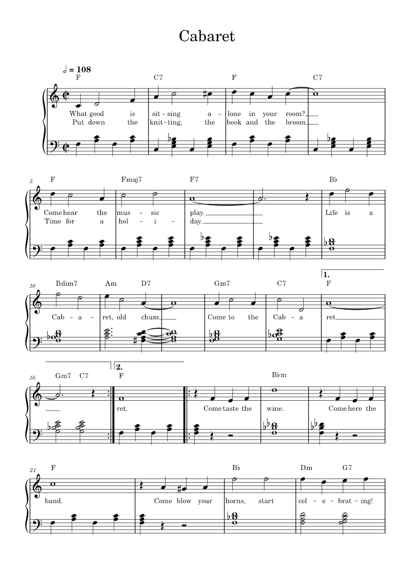 Cabaret – Cabaret Musical, Kander & Ebb, Liza Minnelli Cabaret Sheet ...