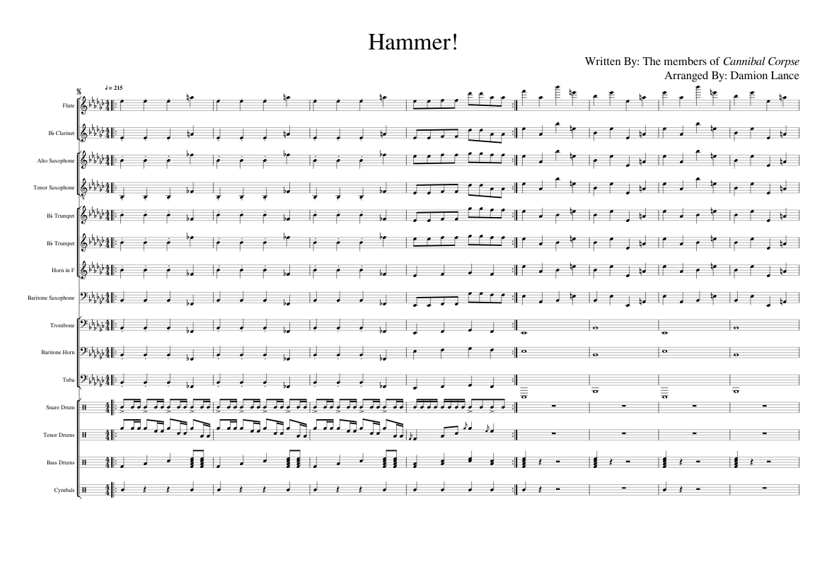 Hammer Smashed Face - Cannibal Corpse Sheet Music for Trombone, Tuba ...