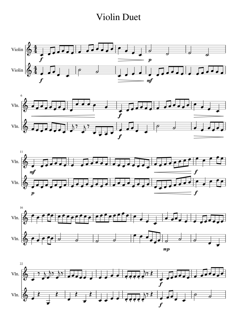 Violin Duet Sheet Music for Violin (String Duet) | MuseScore.com